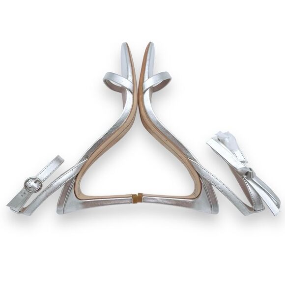 Deltan Miranda Leather Ankle Bow Strappy Dress Sandals Metallic Silver Size 9.5 - Picture 12 of 15